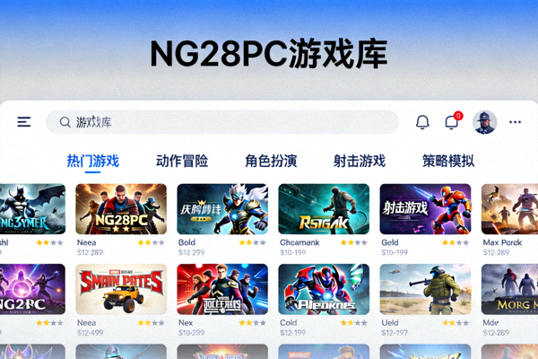 探索NG28PC平台游戏库界面截图，展示丰富的游戏分类