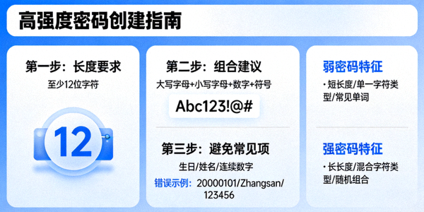 创建高强度密码的视觉指南，展示密码组合建议