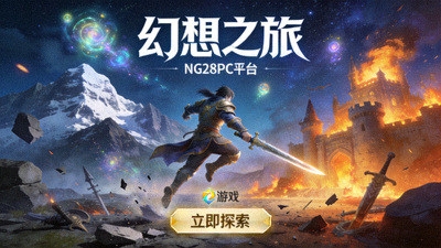 动作冒险类游戏《幻想之旅》在NG28PC平台上的宣传海报，展示主角与宏大场景