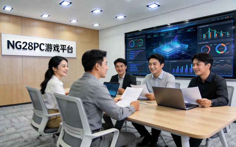 NG28PC官网团队在现代化办公室中协作讨论游戏平台发展的场景