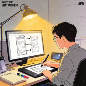 NG28PC官网用户体验设计师赵明正在绘制平台界面交互原型图