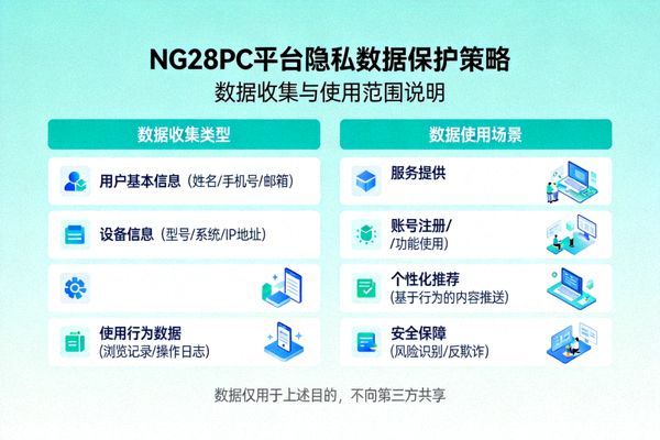 NG28PC平台隐私数据保护策略信息图，展示数据收集与使用范围