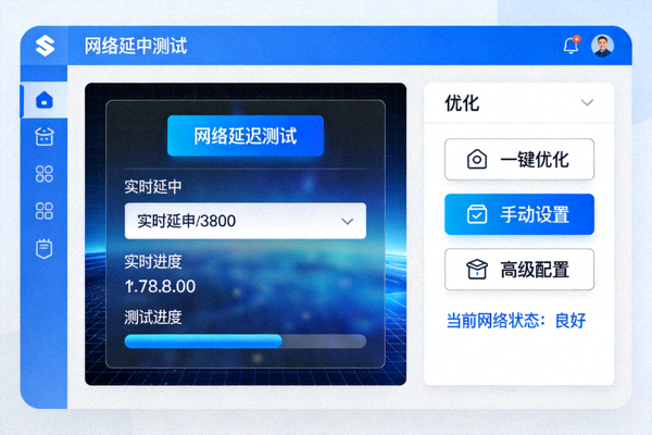 NG28PC网络优化工具界面，展示网络延迟测试与优化选项