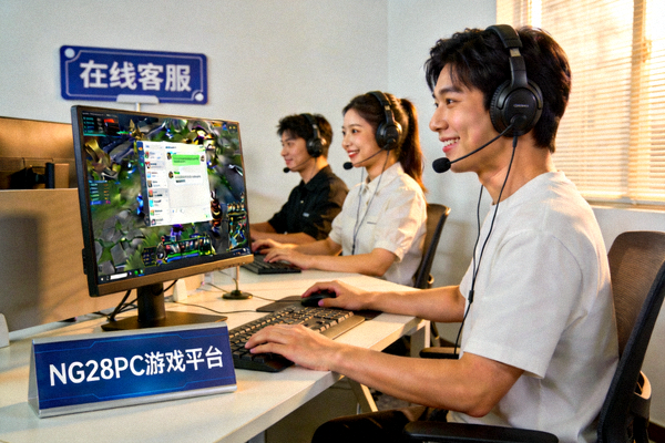 NG28PC游戏平台客服团队正在为玩家提供在线技术支持的服务场景照片